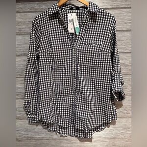 KUT From The Kloth Feena  Button Up Shirt Womens Size M Blue White Plaid